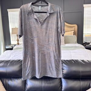 Wet Cement Burnout Polo Shirt Medium Gray Distressed Semi Sheer Made in USA